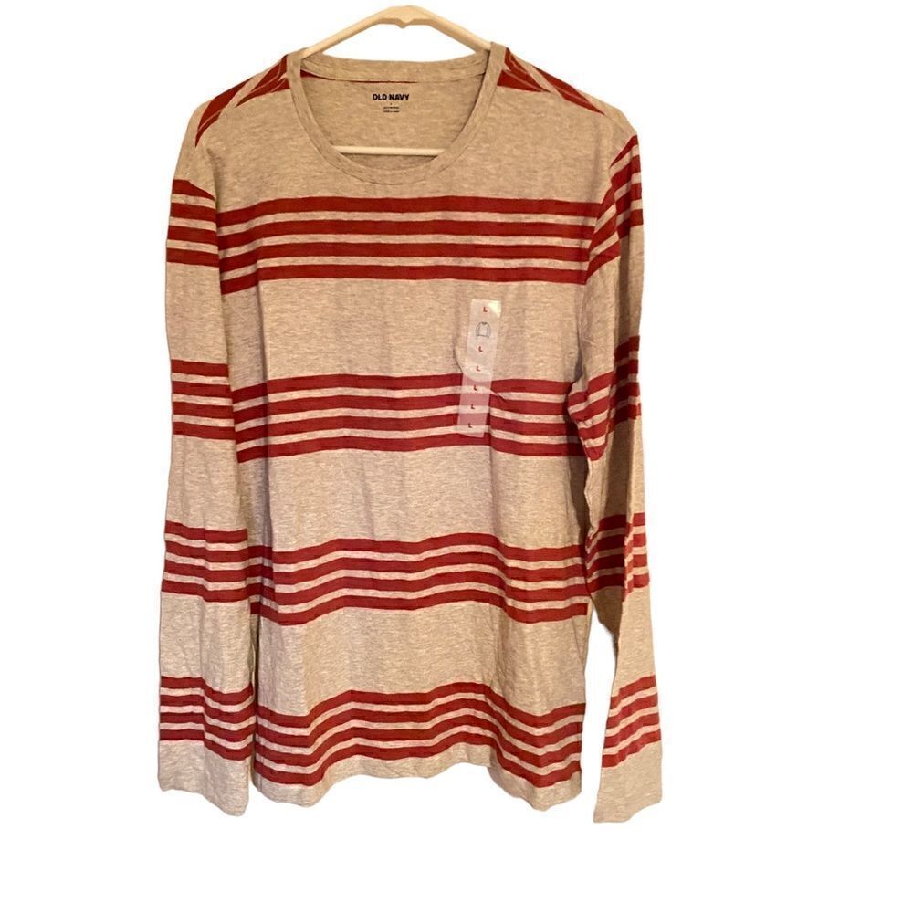 Old Navy NEW Large long sleeve Tshirt crew neck striped red gray